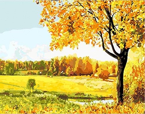 Красива Есен Златна Гора, Ръчно Рисувани, Платно за бродерия B003 (14CT Mono Deluxe, 20 X 24)