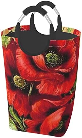 Красива опаковка за мръсни дрехи с цвете Червен Мак, Сгъваема, С дръжка, Подходящ За домашно съхранение в гардероба, в банята