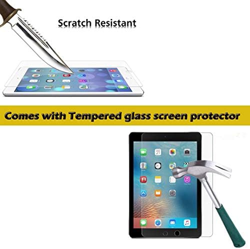 Калъф за iPad Air 2 за деца, TopEsct устойчив на удари Силиконов Калъф-поставка с дръжка и (Защитен слой от закалено стъкло) за iPad 2 Air и iPad 9.7 Pro (синя)