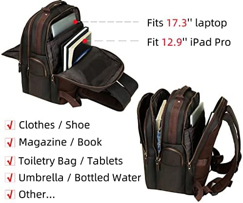 Мъжка кожена раница UBANT, Ретро Раница за лаптоп от естествена кожа 17,3 инча с USB порт за зареждане, Много Голяма чанта, Бизнес Офис Работна чанта, Пътен Раница Weekender