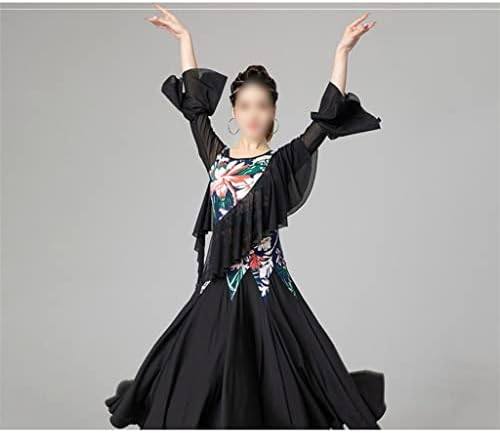 ZLXDP Рокля за латино танци с ръкави в стил мозайка с цветен дизайн, Дамски рокли за изказвания, рокли за танци (Цвят: D, Размер: код L)
