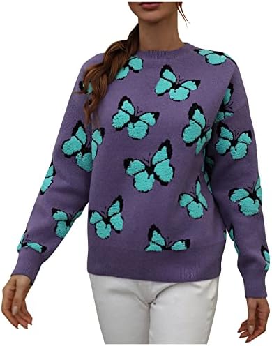 Дамски Пуловери с крила на прилеп и Зимна принтом Пеперуда, през Цялата Силует, Вязаный Пуловер с дълъг ръкав, Пуловери, Блузи