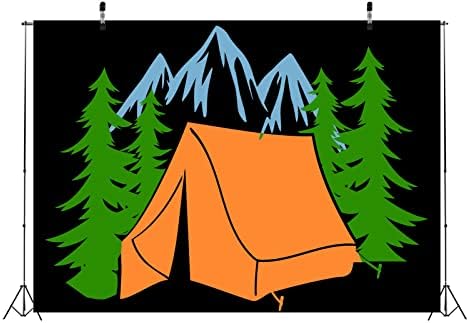 Loccor Плат 10x8 фута Фон за Къмпинг Планината Гора Orange Палатка Фон За Снимки на открито Детски Душ Украса На детски Рожден Ден Момче Възрастен Подпори За Фотобудки Къмпинг Скица на Банер