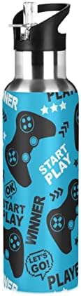 Бутилка за вода Glaphy Joystick Video Game Stars със Сламен капак, не съдържа BPA, 20 грама, Бутилки за Вода, Изолирани от Неръждаема Стомана, за училище, офис, магазин, фитнес, спорт, Пътуване