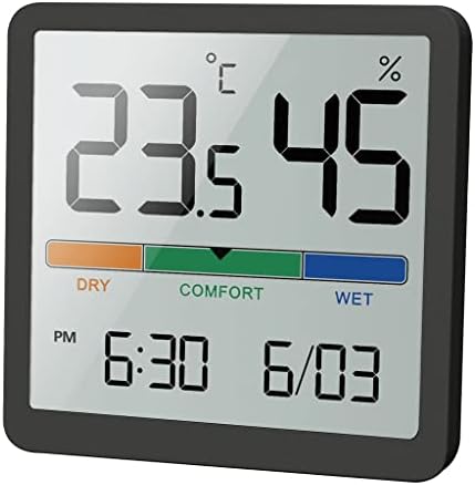 QUUL LCD дисплей на Цифров Часовник влага Стаен Термометър, Влагомер Домашен Офис Тенис на измерване на температурата и влажността (Цвят: черен размер: както е показано)