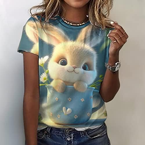 Женска тениска С образа на Привлекателен Заек, Върхове с кръгло деколте и Къс Ръкав, Лятна Ежедневни Тениска С Изображение