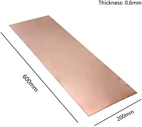 Меден лист YIWANGO 0,5 мм 200 мм x 600 мм, От метал Отрязва Медни листове за високо качество (размер: 0,6 мм * 200 мм * 600 мм)