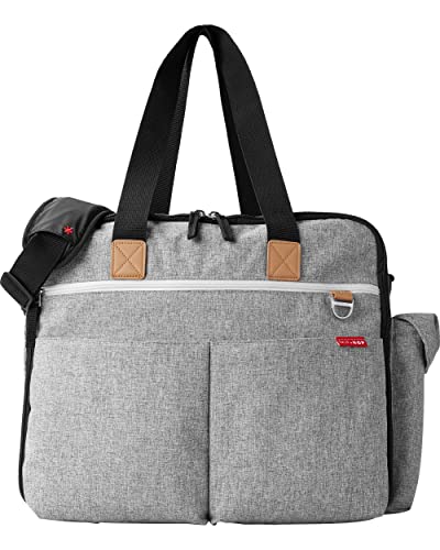 Чанта за памперси Skip Hop: Култов Duo Weekender, много Голям капацитет, с пеленальным подложка и монтиране за количка, Сив Меланж
