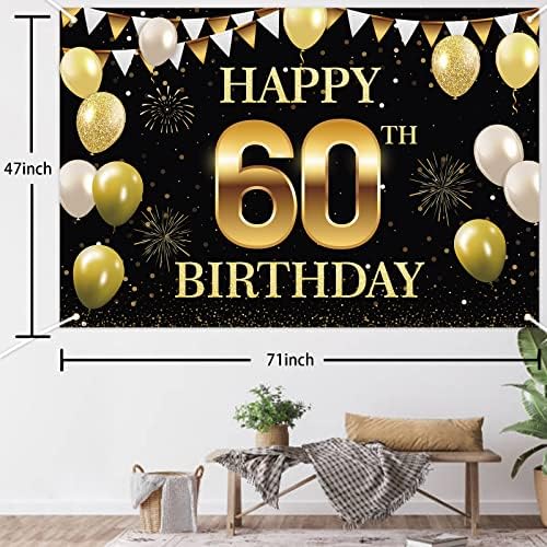 4 x 6 метра, С 60-годишнината Украса за парти в чест на рождения Ден на Банер Златен Черен Знак - 60 Години На Рожден Ден на Фона на Фотобудки С Юбилейна Вечер, за да проверите за жени и Мъже