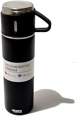 BT53 Вакуумна колба/Бутилка/Термос от неръждаема стомана с обем от 500 мл за топли и Студени напитки с Три чаши (Черен)