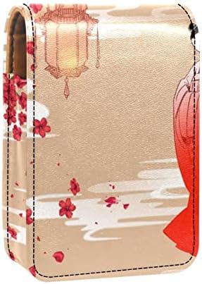 ORYUEKAN калъф за червило за грим, чанта за червило с огледало, преносим калъф за съхранение червило, органайзер за блясък за устни, Традиционен китайски стил, Древна момиче и цветя