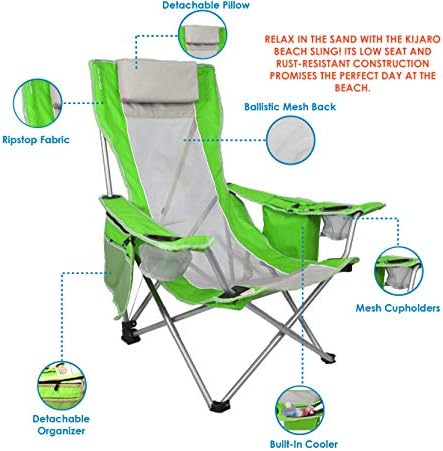 Плажна стол-прашка Kijaro с джоб-интеркулер - Различни забавни цветове и модели - Перфектна плажна складное стол и стол за къмпинг - Включва подвижни възглавница