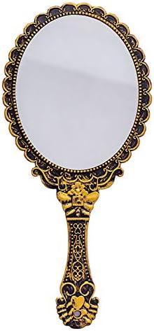 Ръчно огледало Jiuniu с дръжка, Винтажное Компактно Огледалото за Лична Грим, Ръчно Огледало за Тоалетка Маса във Викториански стил, 9,8x4,5 инча