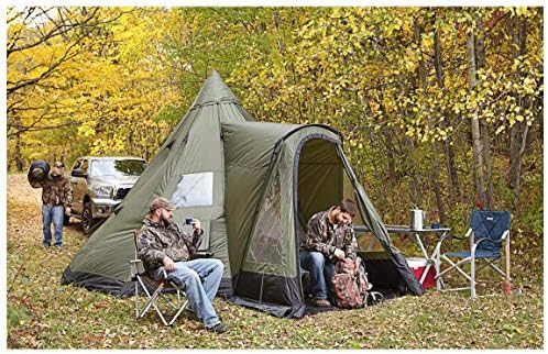 Палатка Guide Gear Deluxe Teepee 14' x 14' за възрастни, Къмпинг на открито, 6 Човека, Моментално Лесен монтаж, Водоустойчива Обвивка, 4-Сезонна Семейни Палатки, за разходки