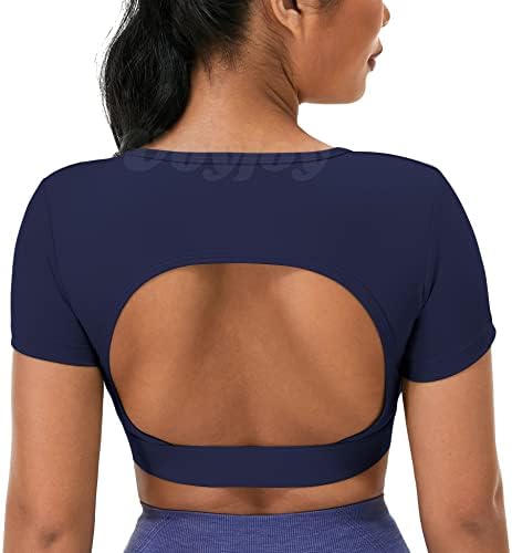 VOYJOY/ Дамски тениски с отворен гръб, Дамски Ризи с отворена на гърба, Скъсяване на Блузи с Къс Ръкав за Жени, Тениска за тренировка във Фитнес Залата, Топ, за да излезете