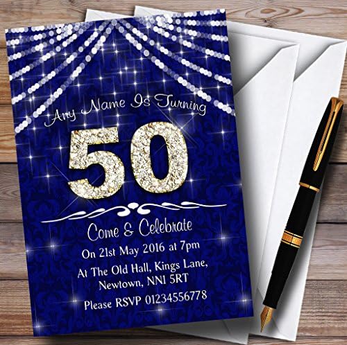 Персонални Покани на парти по случай 50-годишнината на Тъмно-Сини и бели Пайети за рожден Ден