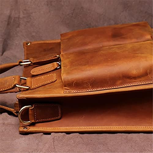 TREXD Реколта Мъжка Чанта-Портфейл Мъжки Чанти от Естествена Кожа На Рамото Кафява Бизнес 14-Инчовата Чанта За Лаптоп