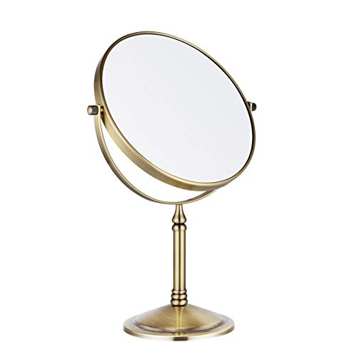 Десктоп Огледало за грим Nicesail, Двустранно 1X-10X, Козметично огледало със завъртане на 360 градуса за работния плот, Без светлина от Античен Бронз (8 инча, 10X)