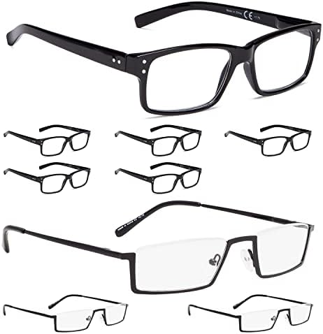 LUR 6 опаковки класически очила за четене + 3 опаковки на метални очила за четене в полукръгла рамка (общо 9 двойки ридеров + 3,50)