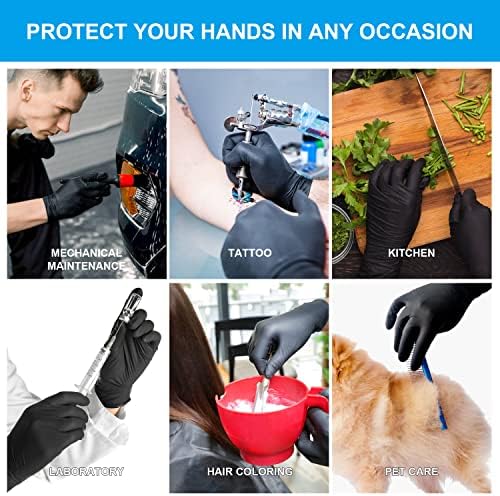 FINITEX - Черни Нитриловые Ръкавици за Еднократна употреба, 5 на хиляда, без прах, Медицински Наблюдение Ръкавици без латекс, 100 БР., За почистване на Хранителни ръкавици (Големи размери)