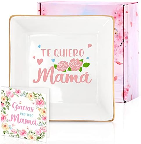 Нефелибата Мексикански подаръци за Деня на Майката Бижу ястие Feliz Dia de Las Madres Мексико Испанска Подарък кутия за Ден на Майката Te Quiero Мамино Пръстен Финансирани Ястие Gracias Мамина Картичка Испанска Мама
