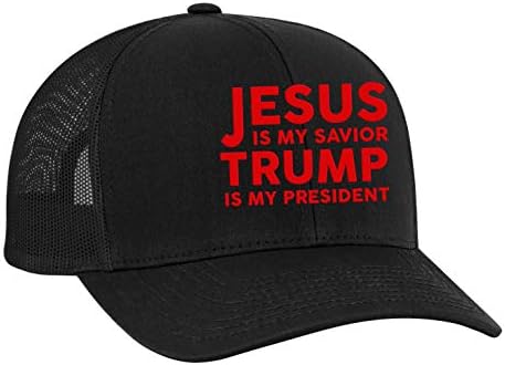 Мъжка Шапка за шофьор на камион Исус е мой Спасител, Тръмп - Моят президент За Възрастни-Черен/Black
