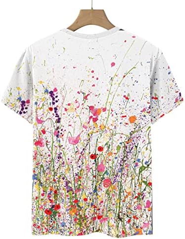 Блуза, Тениска за момичета Лято Есен Къс Ръкав през Цялата Силует Памук Цветен Графичен Обяд Свободно Приятелка Блуза Свободно Намаляване на