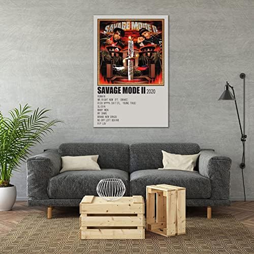 KGARB 21 Плакат Savage 21 Савидж И Метро Boomin Savage Mode II Плакати с Капак Албум, Стенно Изкуство, Печат на Плакати на Платно, Картина за вашия интериор, Спални, Подарък 16 x 24 Без Рамка