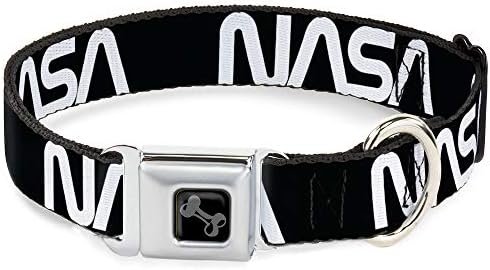 Обтегач предпазен Колан за Куче Яка Текст на НАСА Черно-Бял от 11 до 17 инча Ширина на 1.0 инча