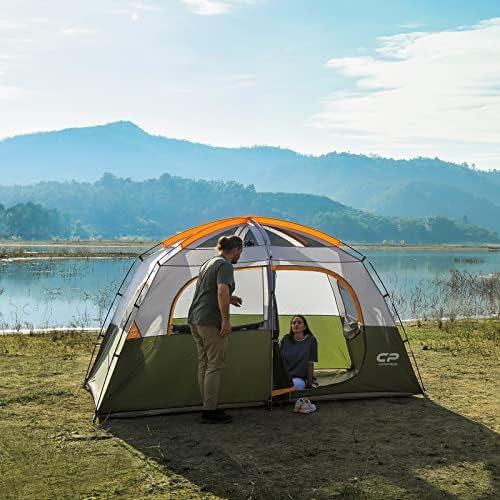 Палатка CAMPROS CP-6-Местни Къмпинг палатки, Водоустойчив Ветрозащитная семейна палатка с най-високо дождевиком, 4 големи сетчатыми прозорци, Двупластова, лесно се инсталира, се пренася с чанта за носене