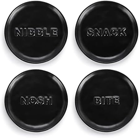 DEMDACO Nibble Snack Nosh Bite Матово-Черни, 5-инчов Керамични плочи за закуски Комплект от 4