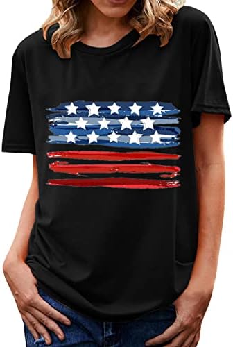 Летни Потници за Жени, с Кръгло деколте, Патриотични Ризи с Къс Ръкав на 4 Юли, Тениски с образа на Американския Флаг, Ден на Независимостта на САЩ