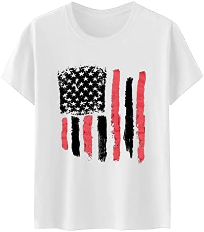 Летни Потници за Жени, с Кръгло деколте, Патриотични Ризи с Къс Ръкав на 4 Юли, Тениски с образа на Американския Флаг, Ден на Независимостта на САЩ