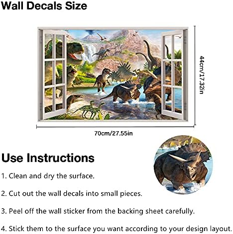 3D Акварел Свят на Динозаврите, Фалшиви Прозорци, Стикер на Стената, Отклеивающиеся Сменяеми Етикети за Детска Спални, Игри Стая, Декориране на Хол (27,55 x 17,32)
