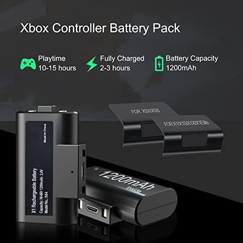 Акумулаторна батерия за Xbox One/Xbox Series X|S 2 Батерия за контролера на Xbox One капацитет 1200 mah, Зарядни Батерии със зарядно кабел за Xbox One/One S/One X/One Elite