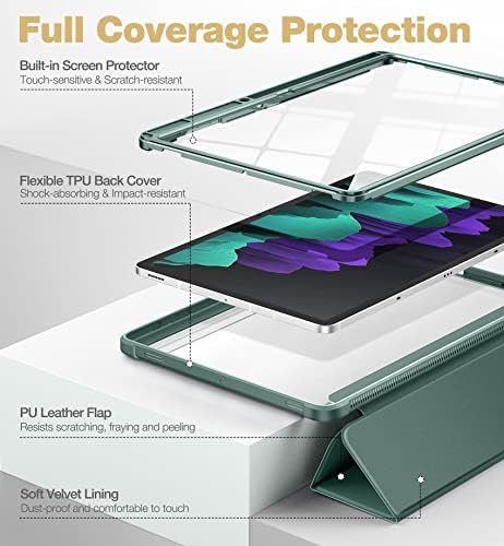 Калъф ONPINT Samsung Galaxy Tab S7 FE, за да Tab S8 + Plus Tab S7 Plus с функция за автоматично преминаване в режим на заспиване/събуждане, Трехслойная поставка, флип-надолу покриване на цялото тяло с притежателя на
