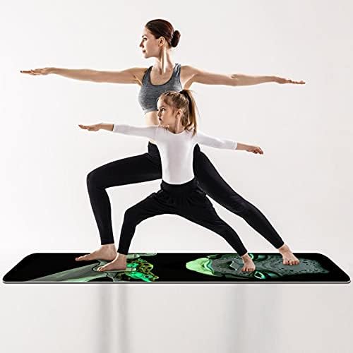 Дебел нескользящий постелката за йога и фитнес 1/4 с принтом Жаби Черен цвят за практикуване на Йога, Пилатес и фитнес на пода (61x183 см)