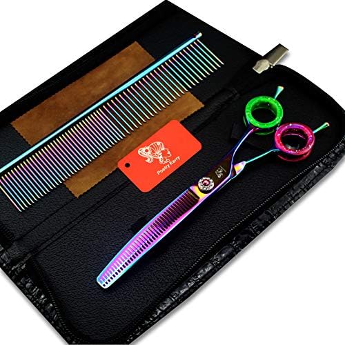 Poetry Kerry, висококачествени професионални ножици за грижа за домашни любимци, 7,0-инчов ножици за домашни любимци от стомана 440C, многоцветни, допълнително (цветни ножица за изтъняване)