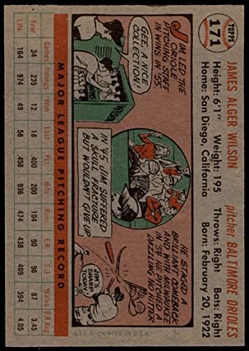 1956 Topps 171 GRY Джими Уилсън от Балтимор Ориълс (Бейзболна картичка) (Сив облегалка) EX/MT Orioles