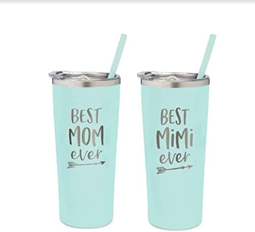 Най-добрите чаши за мама и Мими - Персонализиран Подаръчен комплект Чаши за вино от неръждаема стомана с вакуумна изолация, капак и соломинкой - рожден Ден на майка ?