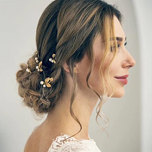 Сватбени фиби за коса Asooll Pearl Bride с листа, аксесоари за коса, за жени или момичета (опаковка от 5)
