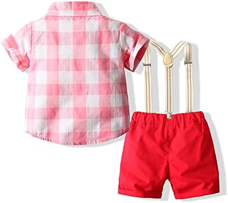 Комплекти риза и вратовръзка за малки момчета Kimocat, Тъкани Топ с дълги ръкави + Лък + Шорти на спагети презрамки-подтяжках, Съоръжения