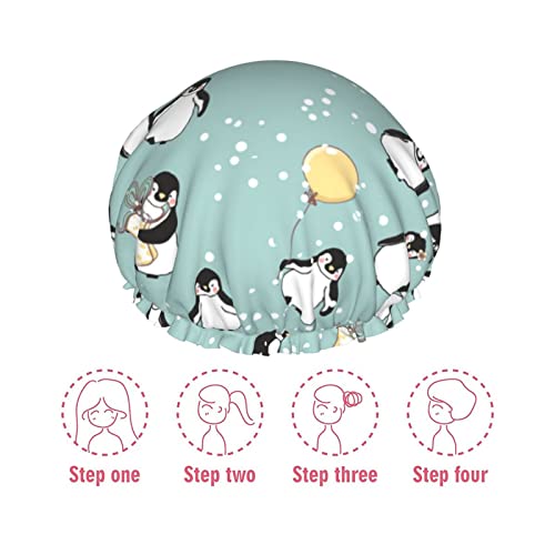 Шапка За Душ с принтом Снежинки и балон във формата на Пингвин, Водоустойчив Многократна употреба Шапки За Баня За жени, Мъже, Момчета И Момичета, Спа център