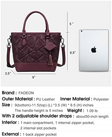 FADEON Раница за лаптоп, Портфейл за жени, Модни Дамски чанта през рамо от изкуствена кожа и чанта-тоут, Чантата през рамо, с 2 Подвижни джапанки