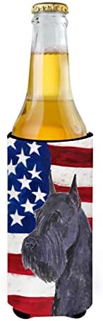 Carolin's Treasures SS4007MUK СЪЕДИНЕНИ Американски Флаг с Шнауцером Ultra Шушу за тънки кутии, Ръкав за охлаждане на консерви Шушу Машинно Пране Ръкав за напитки Шушу Сгъваем Изолатор С изолация за напитки