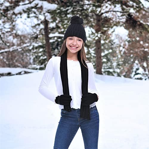 Комплект шапка, шал и ръкавици за момичета Swak-Детски Зимни аксесоари за студено време-Детски комплект шапки за еднократна употреба от 3 предмети-Шалове и ръкавици за по-големи момичета