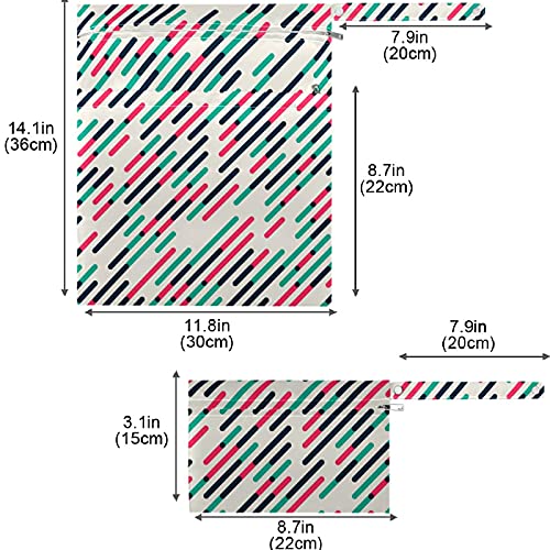 visesunny Cool Line 2 бр. Мокри Чанта с Джобове с Цип, Моющаяся Множество Голям Чанта за Памперси за Пътуване, Плажа, Детска градина, Колички, Памперси, Мръсна спортни дрехи, Мокри Бански костюми, Тоалетни принадлежности