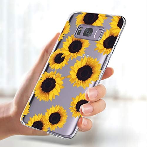Калъф Galaxy S8 Plus, Калъф Galaxy S8 + Plus с цветя, Sidande устойчив на удари Прозрачен Цветен Мек Гъвкав Тънък Калъф от TPU за Samsung Galaxy S8 Plus (Слънчоглед)