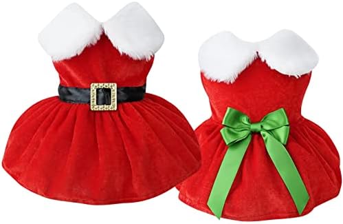 Idepet/ Коледни рокля за кучета, 2 броя, Пола, за кучето на Дядо Коледа, Коледен костюм Кученце, Коледни дрешки За момичета, Зимни Дрехи за малките домашни любимци, Червена пола, Костюм (Голям, с колан и bow)