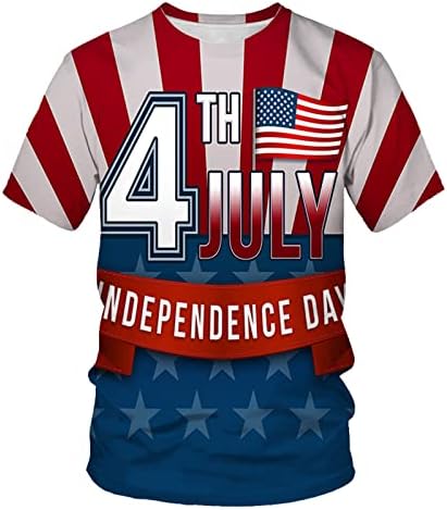 Мъжки тъмна риза, мъжки ризи с къс ръкав, ежедневни реколта тениски с 3D дигитален печат в Деня на независимостта, с дълъг ръкав за